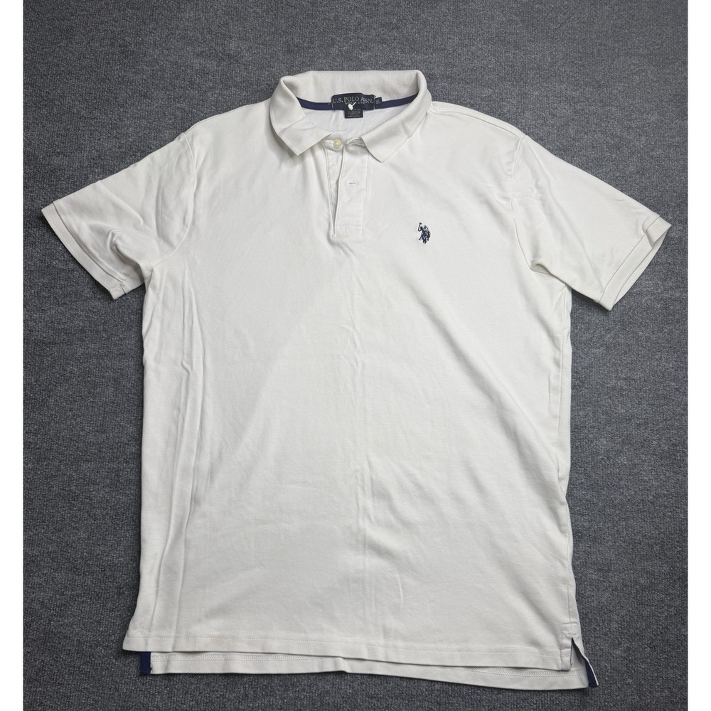 U.S. Polo Assn Men's Solid White Short Sleeve Collared Polo Shirt Logo Button XL